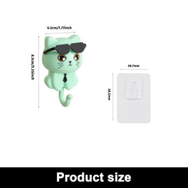 LINTRA 4 Stück Schlüsselbrett Katze, Katze mit Brille Wandhaken Bunt, Selbstklebend Schlüsselhalter Wand, 4 Farben Schlüsselhaken Katze Sonnenbrille, für Wohnzimmer, Schlafzimmer, Eingangsbereich
