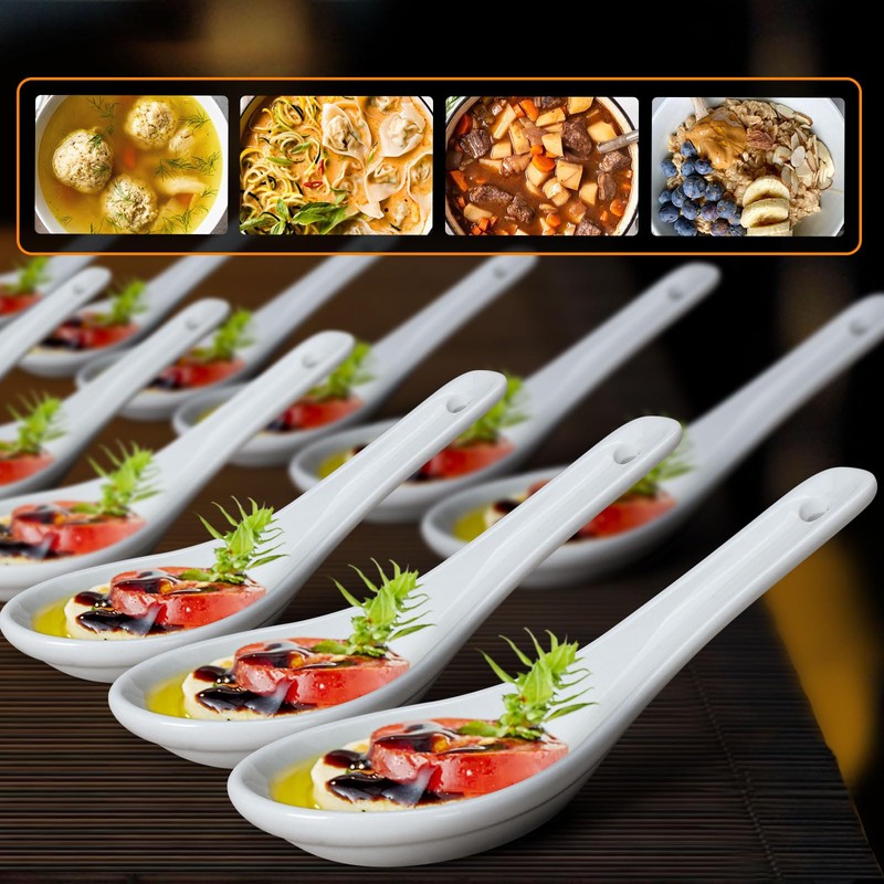 Wareland Asian Soup Spoons Set of 6, Ceramic Chinese Soup