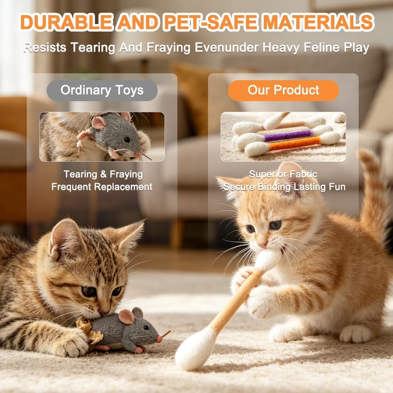 Cat Qtip Toy, Natural Wool Braided Giant Q Tip Cat
