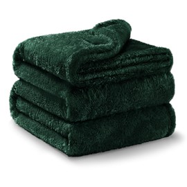 Exclusivo Mezcla Plush Fuzzy Fleece Bed Blanket Queen Size, Super Soft, Fluffy and Warm Blankets，Suitable for All Seasons (Forest Green, 90x90 Inches)