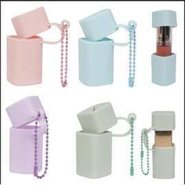 4 pcs Silicone Lip Balm Holder Lipstick Cases Keychain Chapstick Case Holder Lip Balm Sleeves Pouch, Portable Silicone Lip Gloss with Ball Bead Chain (4 pcs, Pink01 + Blue02+Purple03 + Green04)