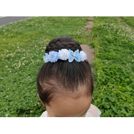 39X0.5 Inches Girls Handmade Flowers Headband Butterfly Embroidery Piece Beaded Hair Ribbon for Ballet Performance Blue