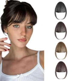 XFSRG 4 Stück Pony Haarteil Clip in Bangs 3D French Fake Synthetischer Bangs One Piece Pony Haarteil mit Schläfen Extension Echthaar für Damen