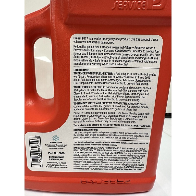 Power Service, Diesel 911, 8080, 80 oz, 2-pack De-Icer Additive