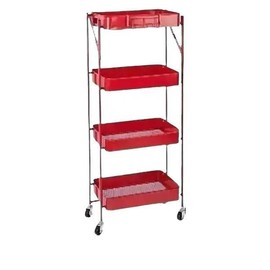 Origami 4 Tier Foldable Powder-Coated Metal Cart with Caster Wheels Organizer:_Red