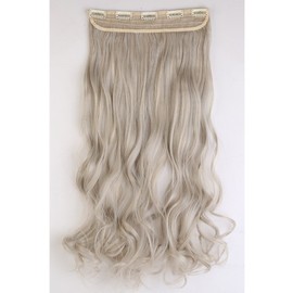 Real Fashion 17-26 inches Straight Curly Clip in Hair Extensions 3/4 Full Head Instant One Piece Full Head Hairpiece 24"-Curly, Ash Blonde mix Silver Grey