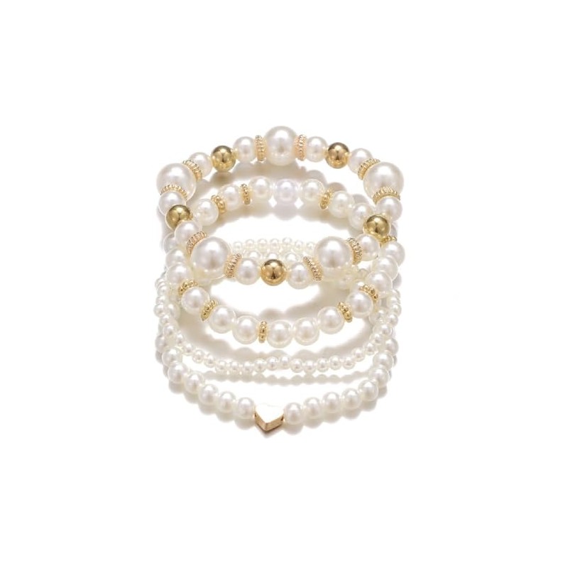 Fuqimanman2020 Chunky Simulated Pearl Stackable Stretch Bracelet Set Beaded Ball