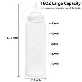Bekith 12 pack 16 Oz Wide Mouth Plastic Squeeze Condiment Bottles with Twist On Cap Lids and Discrete Measurements, Empty Squirt Bottle For Sauce, Ketchup, Paint