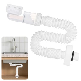 1 1/4 Inch Siphon Sink, 360° Adjustable Space-Saving Siphon, Odour-Proof Flexible Siphon, Drain Pipe Sink, Interchangeable Waste Water Pipe for Kitchen, Bathroom, Washing Machine