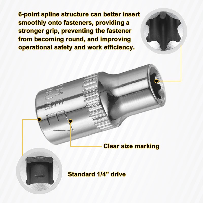 sourcing map 8pcs E-Torx Socket 1/4" Drive E7 External Torx