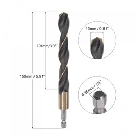 TA-VIGOR 13mm Hex Shank Twist Drill Bit Set, 1/4 Inch Shank HSS High Speed Steel Drill Bit Set Quick Change Twist Drill Bits for Woodworking, Plastic and Metal