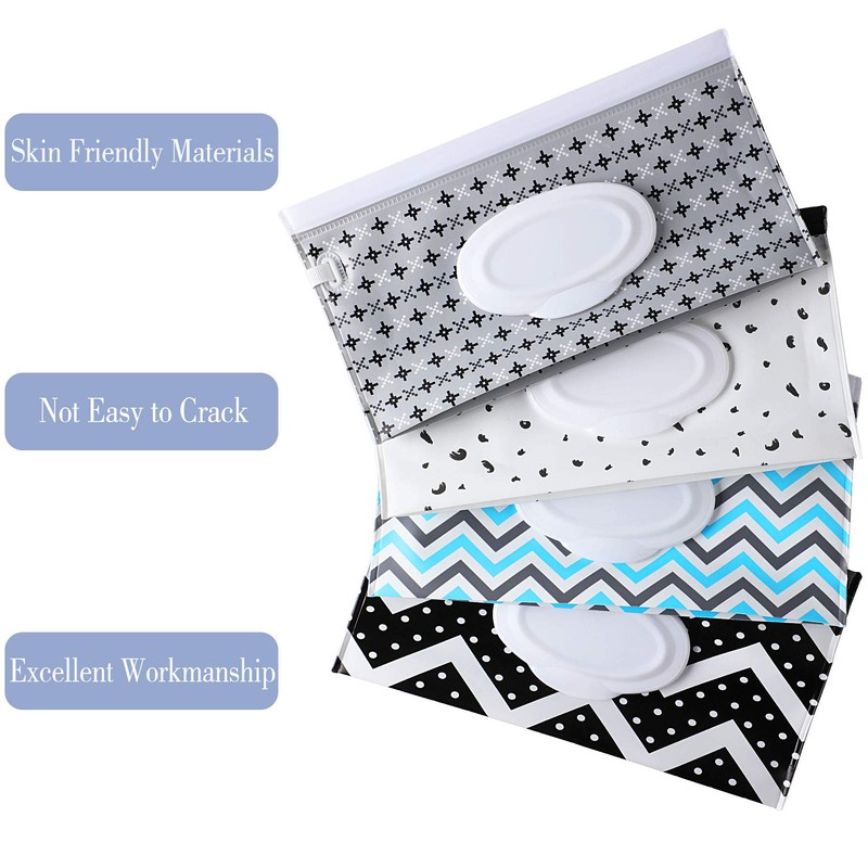 FEBSNOW 4 Pack Baby Wipe Dispenser, Portable Refillable Wipe Holder,