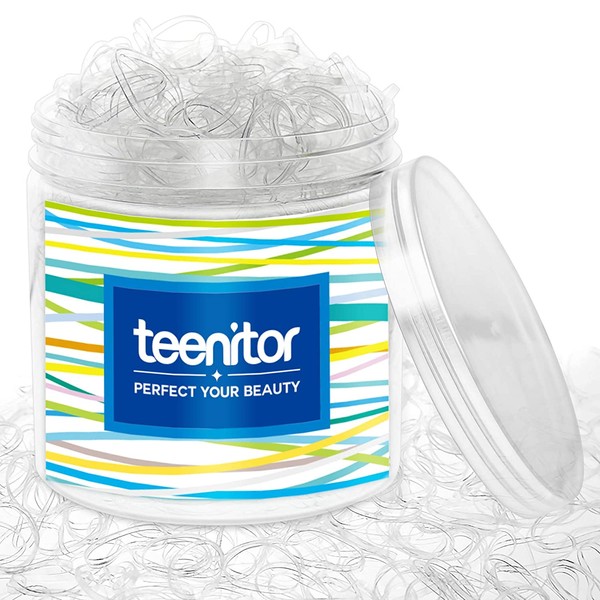 Clear Elastic Hair Bands, Teenitor 2000pcs Mini Hair Rubber Bands with a Box, Soft Hair Elastics Ties Bands 2mm in Width and 30mm in Length