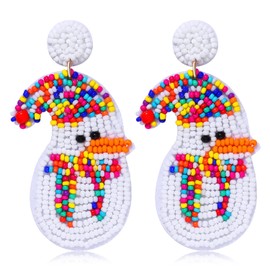 Pendientes de Navidad para mujer con cuentas de Navidad bohemias hechos a mano con coloridas semillas de cuentas de gota pendientes de Navidad para mujeres y niñas, Metal, Sin gemas.,