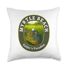 Myrtle Beach Golfers Paradise Funny Alligator Golf Gift Throw Pillow