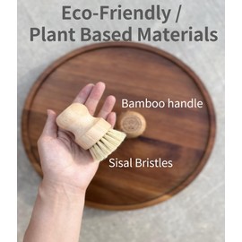 Wooden Dish Brush and Natural Loofah Sponge (2 inches) Sets, 3Pcs, Sisal Dish Brushes, Eco-Friendly Natural Dish Washing Brush for Dishwashing Cast Iron Pots Pans Skillet Vegetables Sink, Set of 3