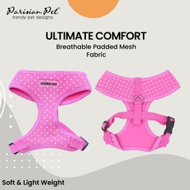 Parisian Pet Girl Dog Harness - Adjustable Puppy Harness - 100% Mesh Fabric No Pull Dog Harness Small Breed - Easy Walk Harness for Dogs - Polka Dot Dog Vest Harness for Walking, Running, Hiking - S