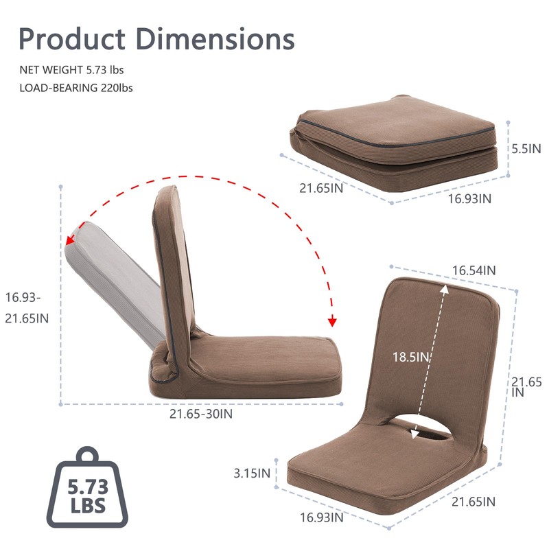 Floor Chair with Adjustable Back Support, Foldable Padded Gaming Floor