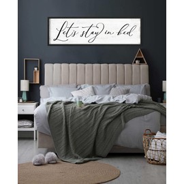 Let's Stay in Bed Sign: Rustic Bedroom Signs Wall Decor Above Bed Framed Modern Farmhouse Family Wall Signs Hanging Plaques Inspirational Quotes Master Bedroom Wall Art 12 x 40 Inch