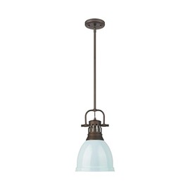 Golden Lighting Duncan Small Pendant with Rod in Rubbed Bronze with Seafoam