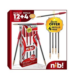 nib! Ballpoint Pen, Comfortable Ballpoint Pen, Medium Point (1.0mm) Writing Pens for Everyday Use with Clear Barrel, 4 Refills Ideal for School, University and Office Work