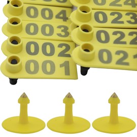 Sheep Ear Tag 001-100 Number Plastic Livestock Tags Goat with Punch Applicator Plier Tools and 2Pcs Ear Tag Pins (Yellow)
