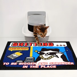 MIAOWSSS Cute Cat Litter Trapping Cute Cat Litter Trapping Mat, Traps Mess from Litter Box and Pet Food Bowl, Easy Clean, Anti Slip, Pet Accessories, Call notification(Poltchrome)28 ''x 47''