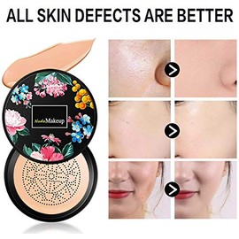 DongEr Mushroom Head Air Cushion BB Cream, Concealer Lasting Nude Makeup Moisturizing Brightening Pigment CC Liquid Foundation, Even Skin Tone Makeup Base Primer (Natural)