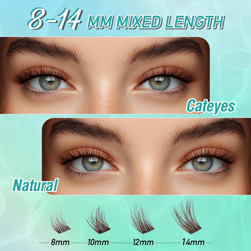 Obeyalash Eyelash Clusters, Brown D Curl, 10 mm, 84 Pieces,