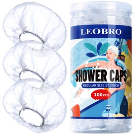 LEOBRO LEOBRO Disposable Shower Caps, 100PCS Shower Caps, Shower Cap for Women Waterproof, Disposable Clear Plastic Shower Cap for Women, Thick Plastic Caps for Hair Treatment, Regular Size 17.3 INCH
