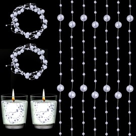 GLOBLELAND 30Pcs Silver Artificial Pearl String for Floating Candles Faux Pearls Beads String for Vases Filler Pearl Party Garland Decoration for Wedding Centerpiece Party Decor