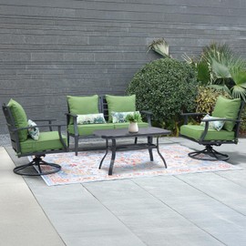 Aoodor 22'' x 24'' Outdoor Deep Seat Chair Cushion Set, Olefin Fabric Slipcover and Sponge Foam- Green (Set of 2 Seats, 2 Backs, 2 Lumbar Pillows)