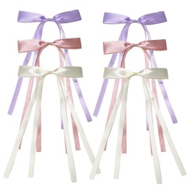 WeddHuis 6 Pieces Hair Bow for Women Hair Clip Hair Band Ponytail Holder Metal Clips Silky Satin Hair Bows