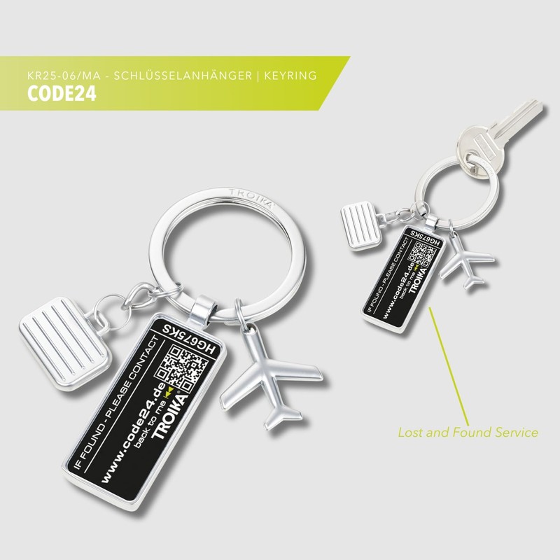 TROIKA CODE24 Keyring - 3 Charms: Airplane, Suitcase and Badge