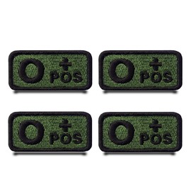 Pack of 4 Type O+ Positive Tactical Green Funny Flag Patch Removable Patches with Embroidery Tactical Military Patch Applique for Bags Vest Jacket Backpacks Clothing