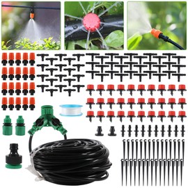 98FT Drip Irrigation System, Micro Garden Drip Irrigation System with 1/4 inch Tubing & Adjustable Misting Nozzle Sprinkler, Automatic Watering System for Greenhouse, Yard, Lawn, Plant