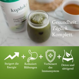 KUPHUKA GREENS Super Greens Powder (411g) with 64 Plant Extracts, Superfoods, Vitamins, Minerals, Probiotics, Spirulina, Ashwagandha, Chlorella - 100% Natural, Vegan, Gluten Free