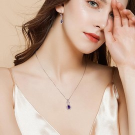 JIWOY Infinity Pendant Necklace Sterling Silver Zircon Created Amethyst Jewelry for Women