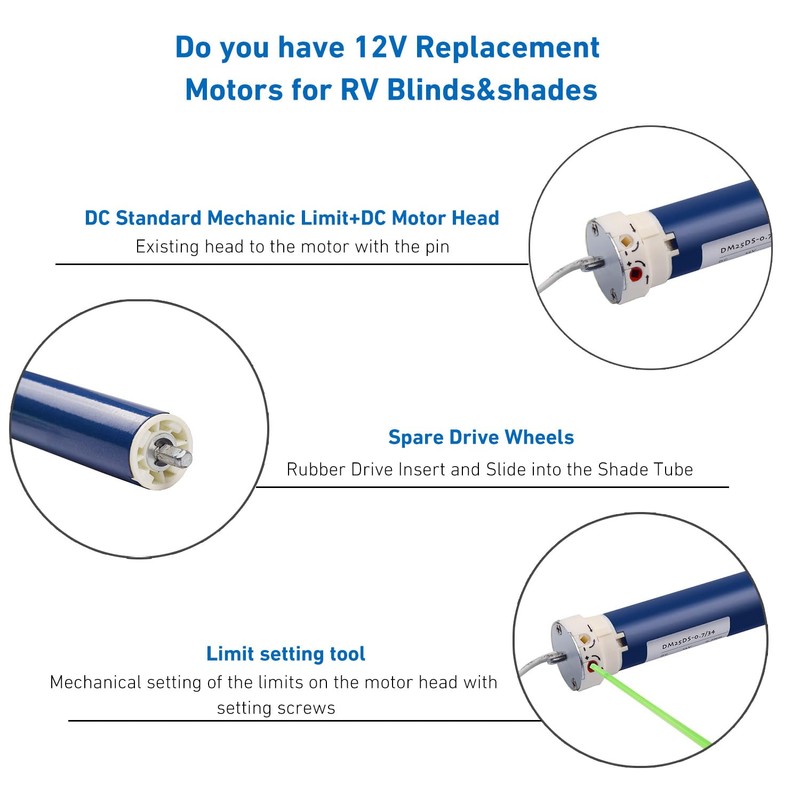 Rollerhouses DM25DS 12V RV Electric Roller Shade Replacement Motor RV