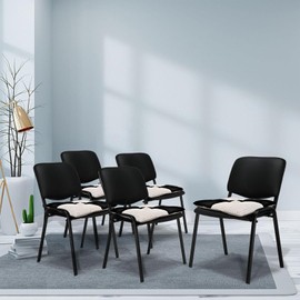 Zalvox Office Stacking Chair Cushions 4 Pack, Corduroy High Density Foam Kitchen Seat Cushions with Ties, Square 17" x 17" Indoor Non-Slip Dining Chair Pads, Black+ White，4pcs