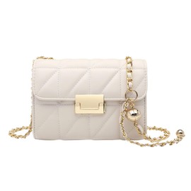 FARFADET Women's Shoulder Bag, Quilted Pochette, Cross-body Chain Bag, Cute, Lightweight, Smartphone, Bag, Party, beige