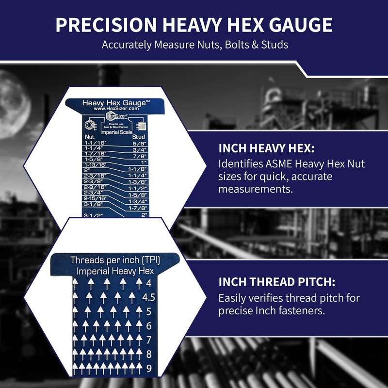 HexSizer Heavy Hex Nut, Bolt & Stud Gauge Tool &