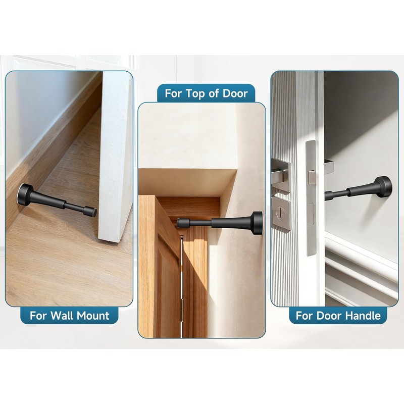 2PCS Matte Black Spring Door Stopper – 4.33” Wall Mount
