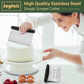 Joyfair 2Pcs Dough Scraper, Stainless Steel Dough Cutter with ABS Heat Proof Handle, Bench Scraper/Pizza Cutter/Pastry Scraper with Measuring Marks for Baking Cooking, 15cm