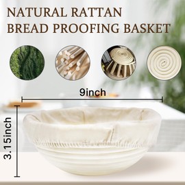 MZUITRE Sourdough Proofing Basket Kit: Banneton Single Natural Rattan Bread Basket with Linen Liner - Reusable & Dishwasher Safe Sourdough Baking Tools for Beginner Bakers