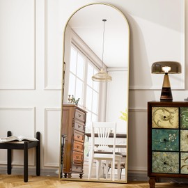 HARRITPURE 64"x21" Full Length Mirror Arched Full Mirror Free Standing Leaning Mirror Wall-Mounted Mirror Aluminum Frame Modern Mirrors for Living Room Bedroom Cloakroom, Gold