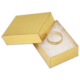 TheDisplayGuys - 100-Pack #11 Cardboard Linen Paper Jewelry Boxes Gift Cases w. Cotton Padding - Gold (2.1" x 1.8" x 0.8")