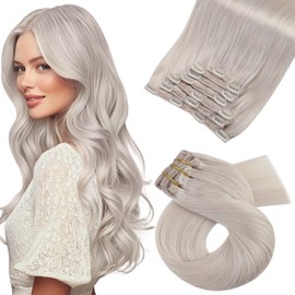 Moresoo Real Hair Clip-In Extensions, Real Hair, 50 cm Hair Extensions, Real Hair, Clip-in, Blonde Double Wefts, #60A, 120g, 7 Pieces