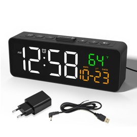 Digital Alarm Clock Small, Bedside Alarm Clock with Temperature Display, Date, 4 Brightness, 3 Volume, Snooze, 12/24 Hours, Alarm Clock Loud for Living Room, Bedroom