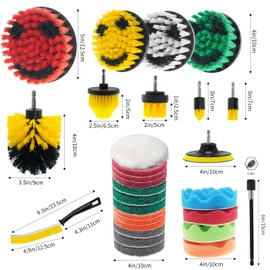 TOWBRUS 32 Pack Drill Brush Attachments Set Scrub Pads Sponge Buffing Pads Crevice Cleaning Brush for Home Bathroom Car Kitchen Corners Sink Stubborn Stains Tiles Car Polishing Kit